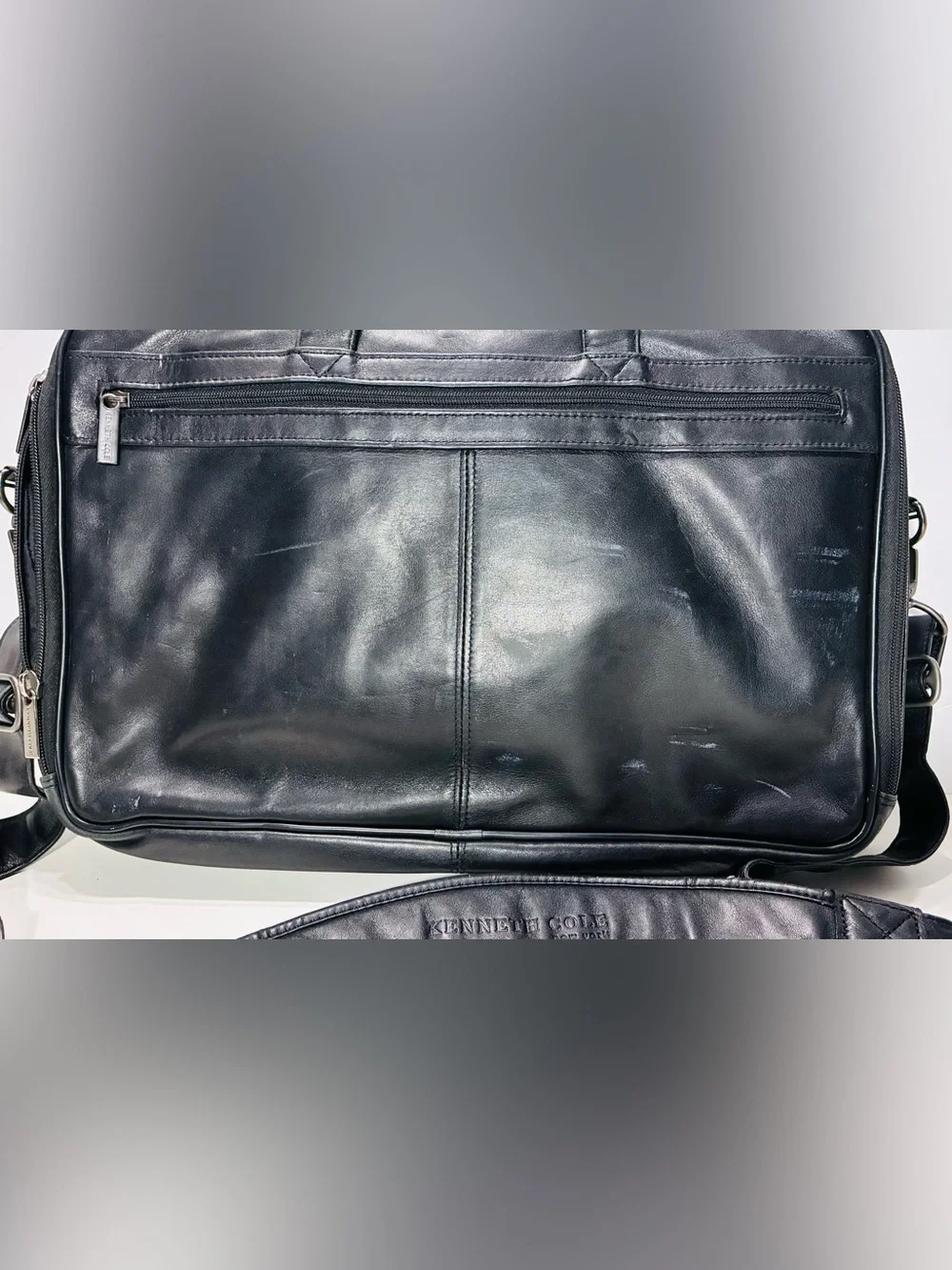 Y2K VTG Kenneth Cole New York Expandable Leather Laptop Briefcase Bag Black